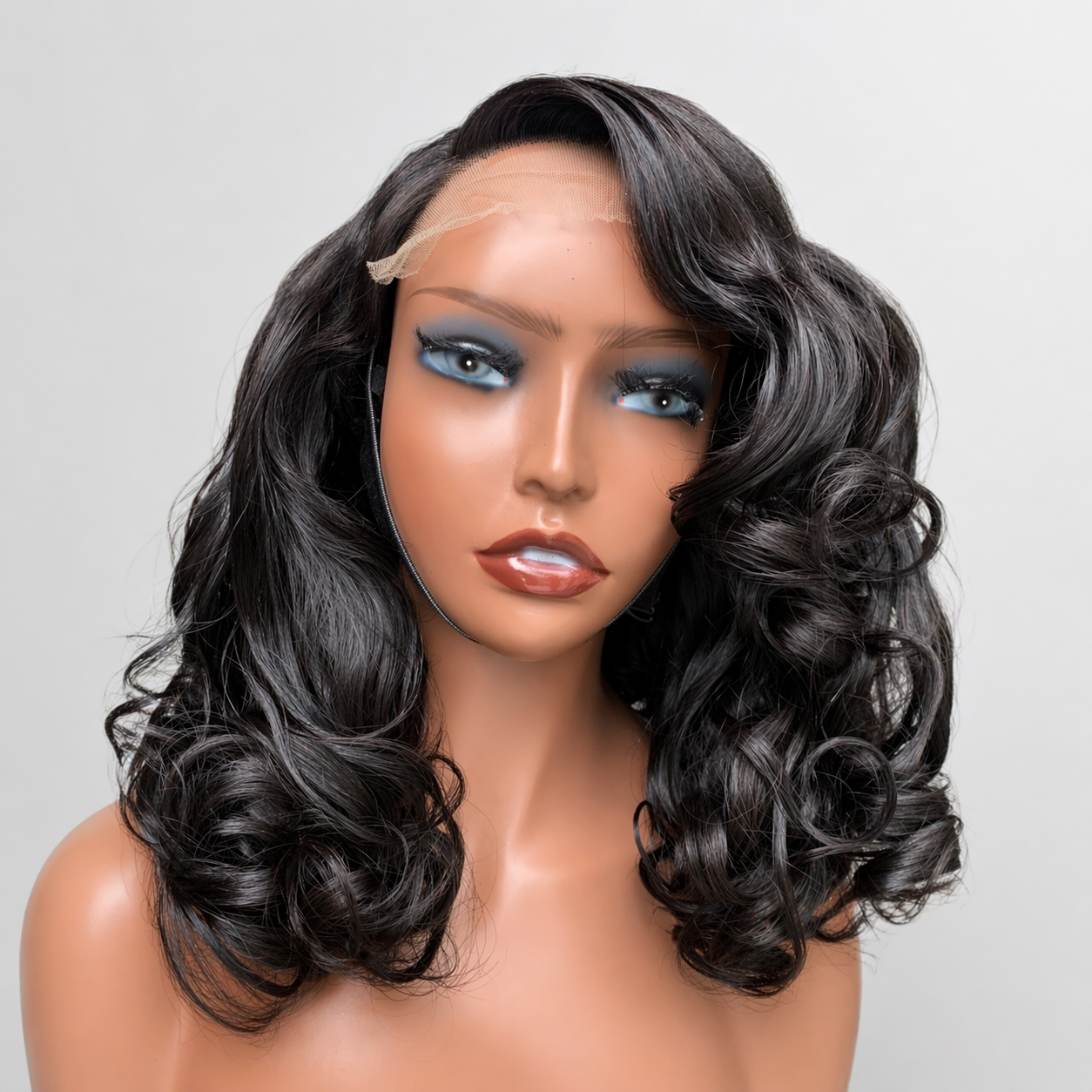 6×6 Closure Wig – Black Bouncy Curl 18 Inch 300g