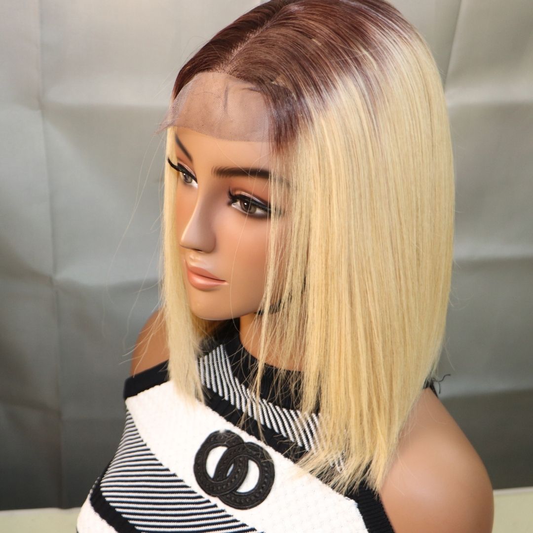 2×6 Closure Wig – Ombre Blonde Straight 10 Inch 200g
