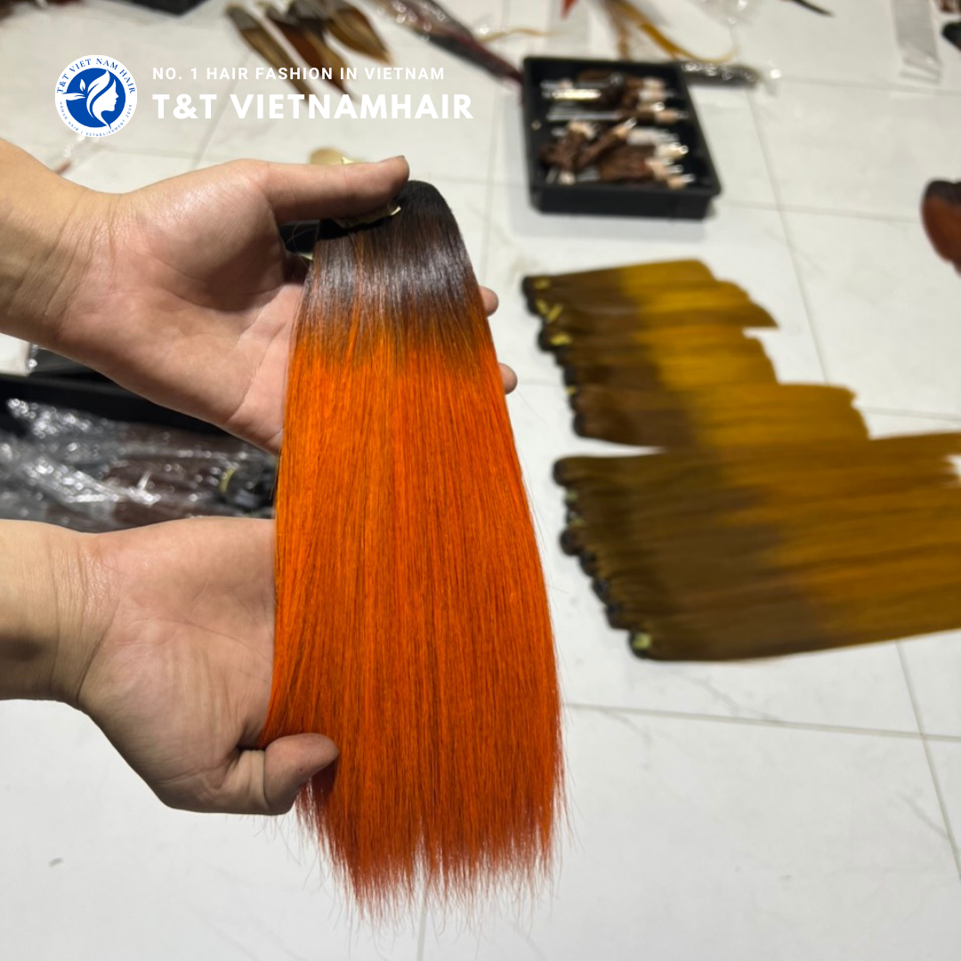 Ombre Orange Straight Hair Bundle – 6–32 Inch | Virgin Super Double Drawn Vietnamese Hair