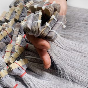 Silver Grey Bone Straight Tape-In Hair Extensions