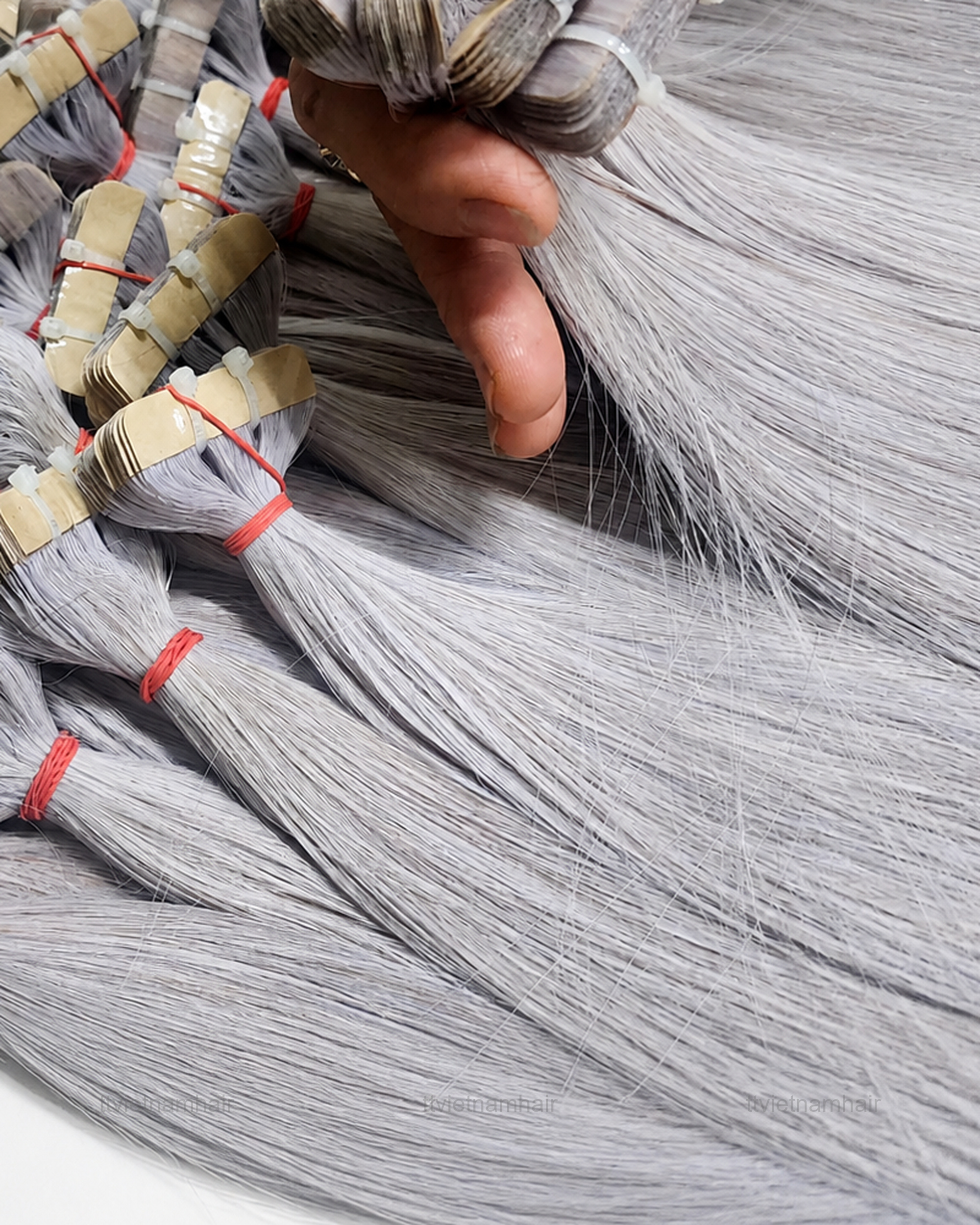 Silver Grey Bone Straight Tape-In Hair Extensions