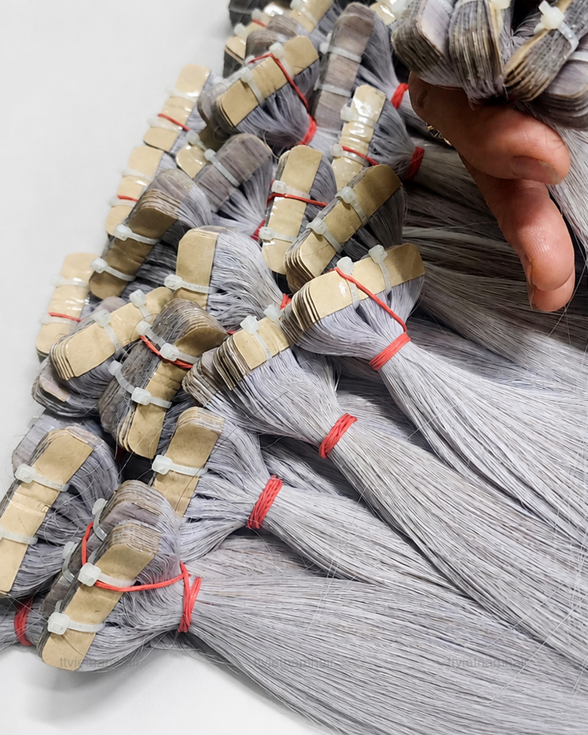 Silver Grey Bone Straight Tape-In Hair Extensions