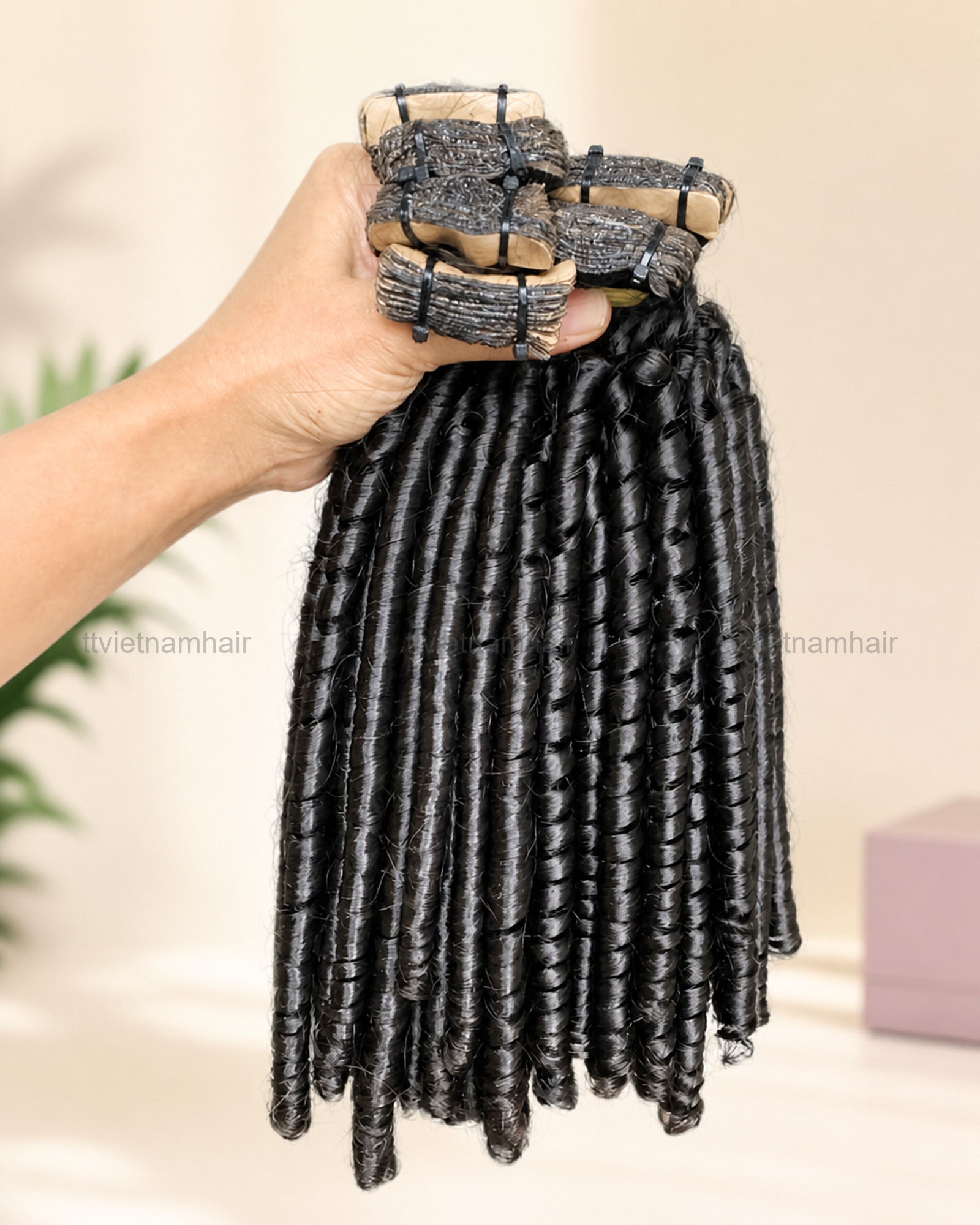 Pixie Curly Tape-In Hair Extensions – Black by T&T VIETNAMHAIR