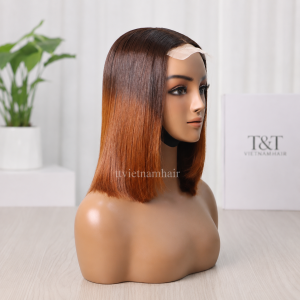 2×6 Bone Straight Closure Bob Wig, Ombre Brown  – Virgin Super Double Drawn Vietnamese Hair - T&T VIETNAMHAIR