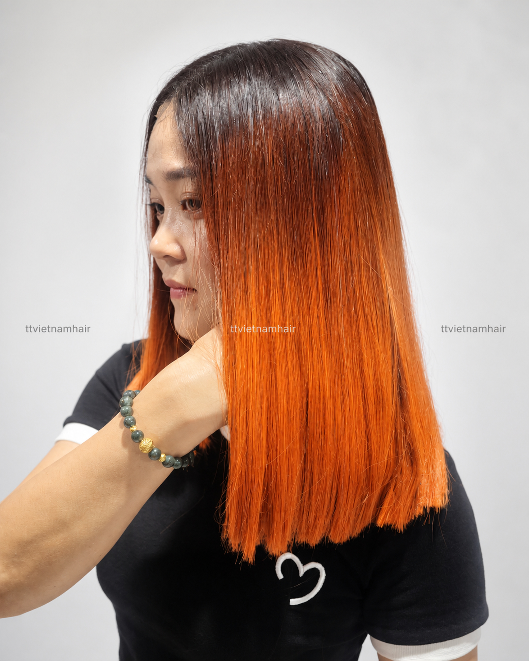 2×6 Ombre Copper Orange Closure Wig – Bone Straight