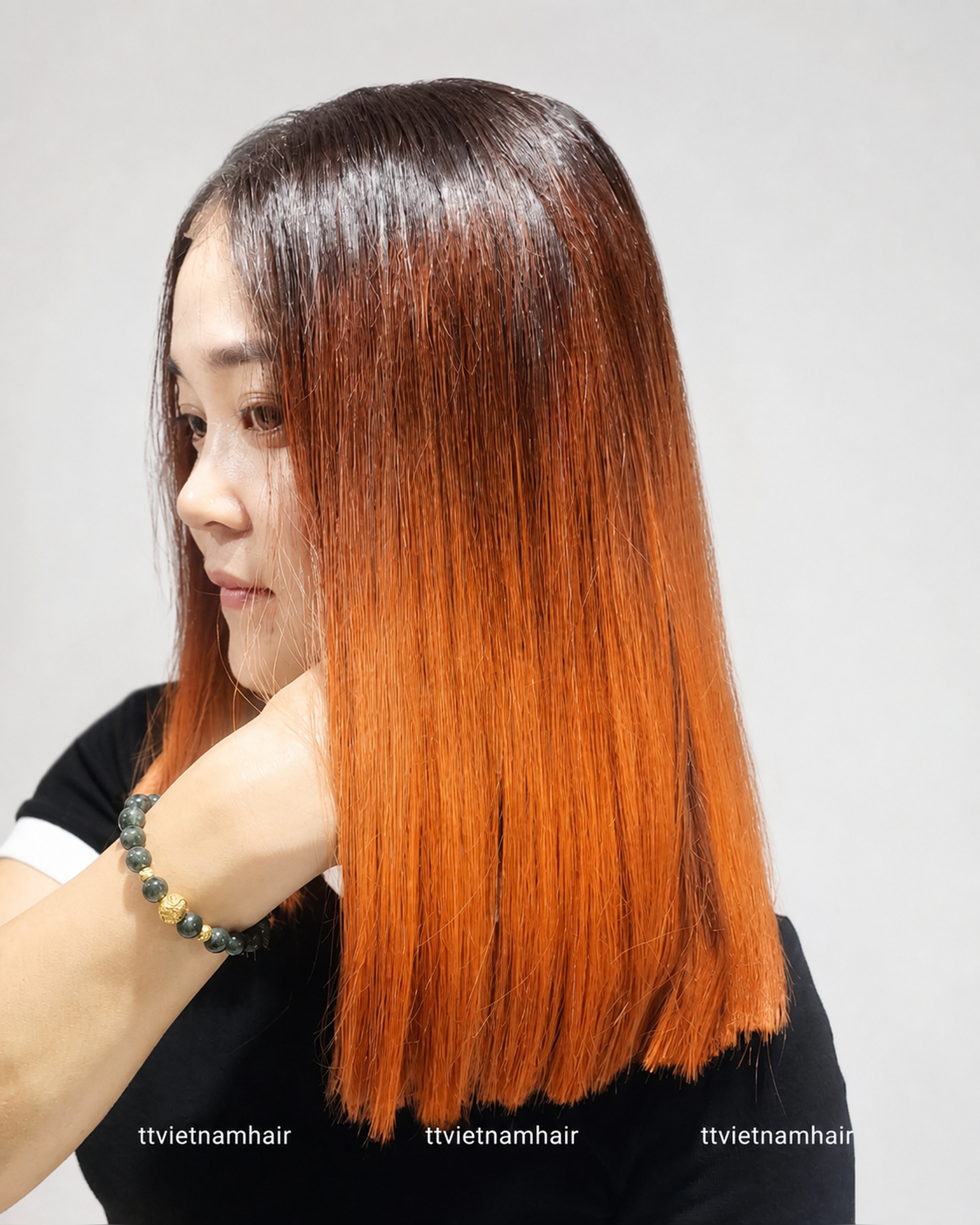 2×6 Ombre Copper Orange Closure Wig – Bone Straight