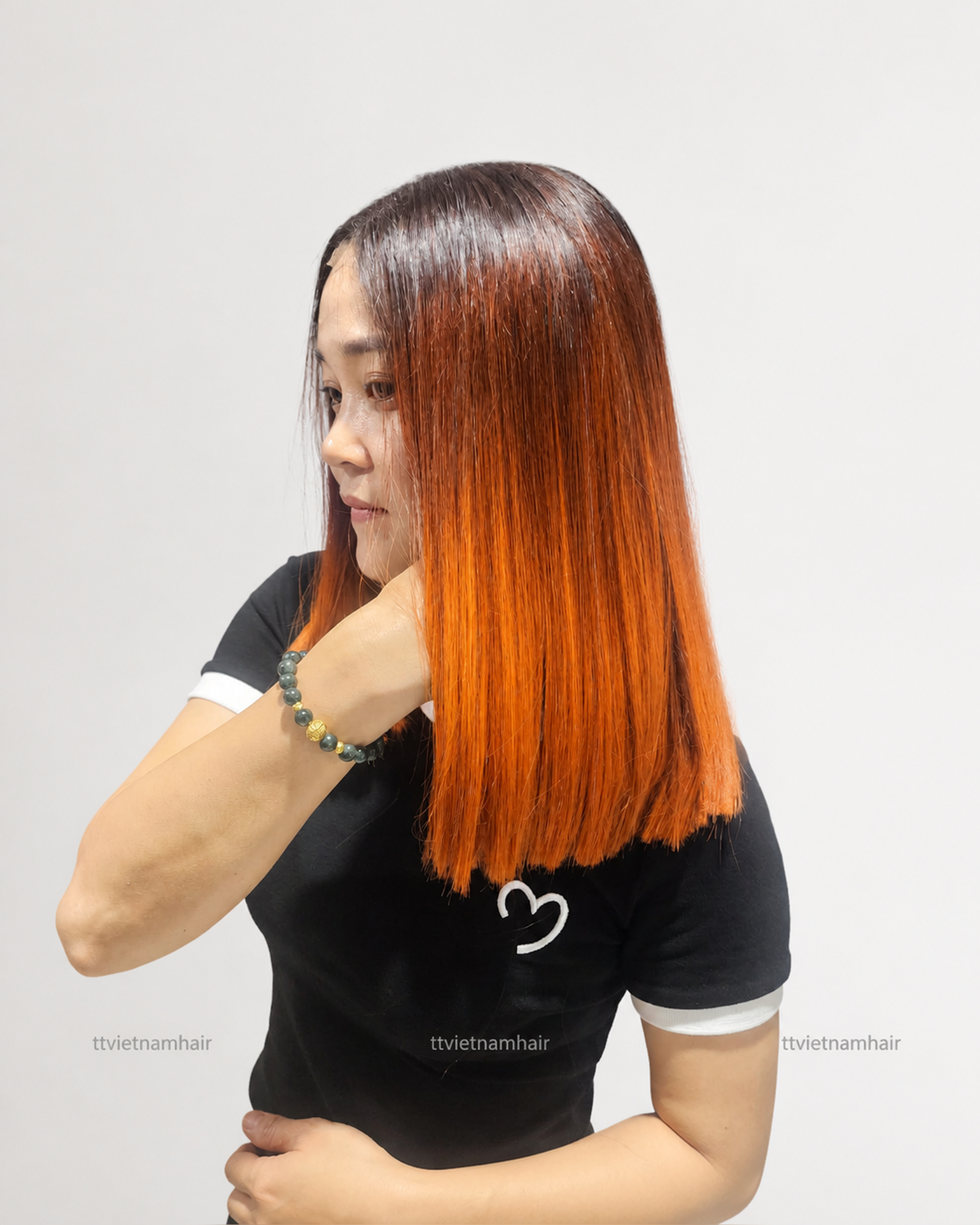 2×6 Ombre Copper Orange Closure Wig – Bone Straight