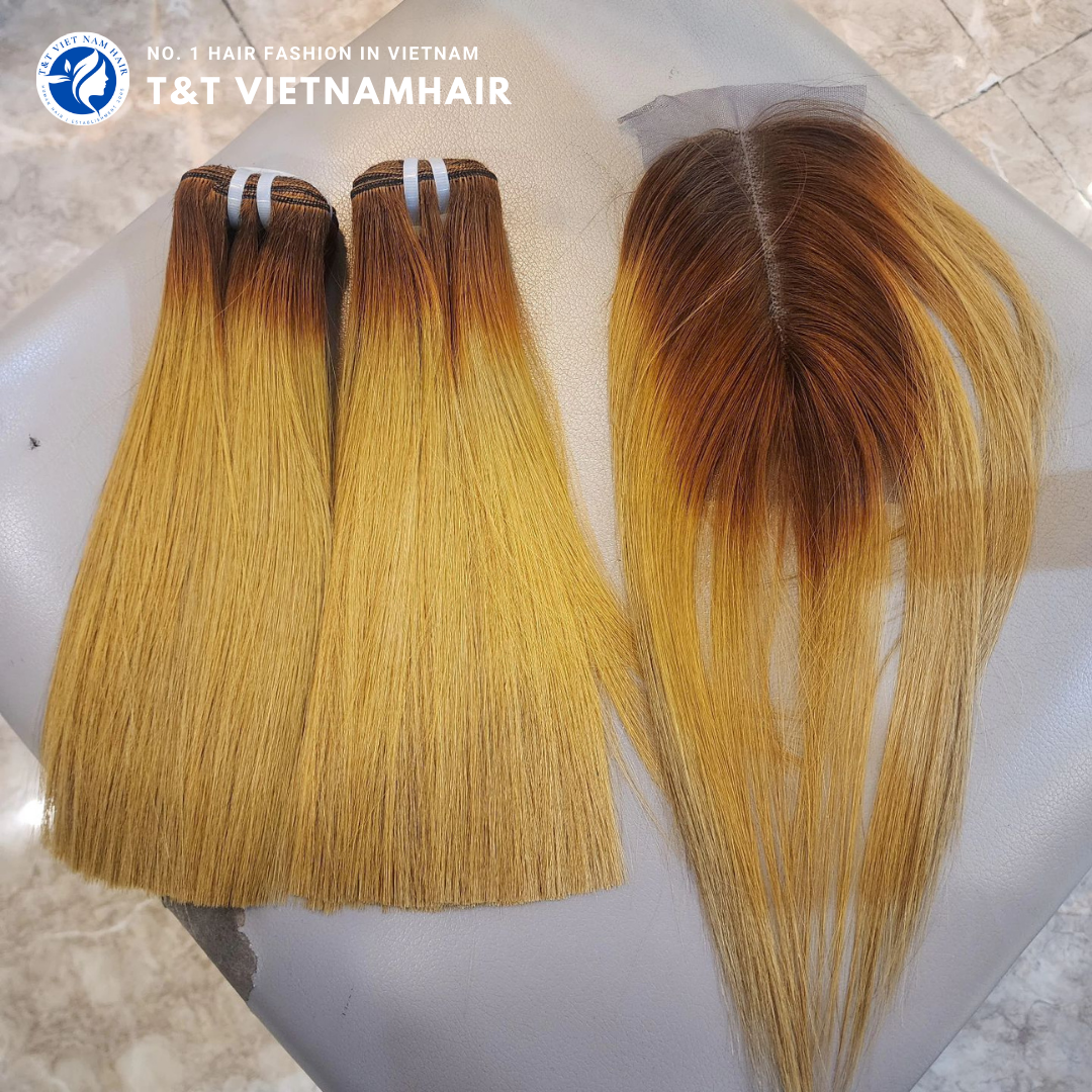 2x6 Closure with 2 Bundles – Ombre Honey Blonde Bone Straight