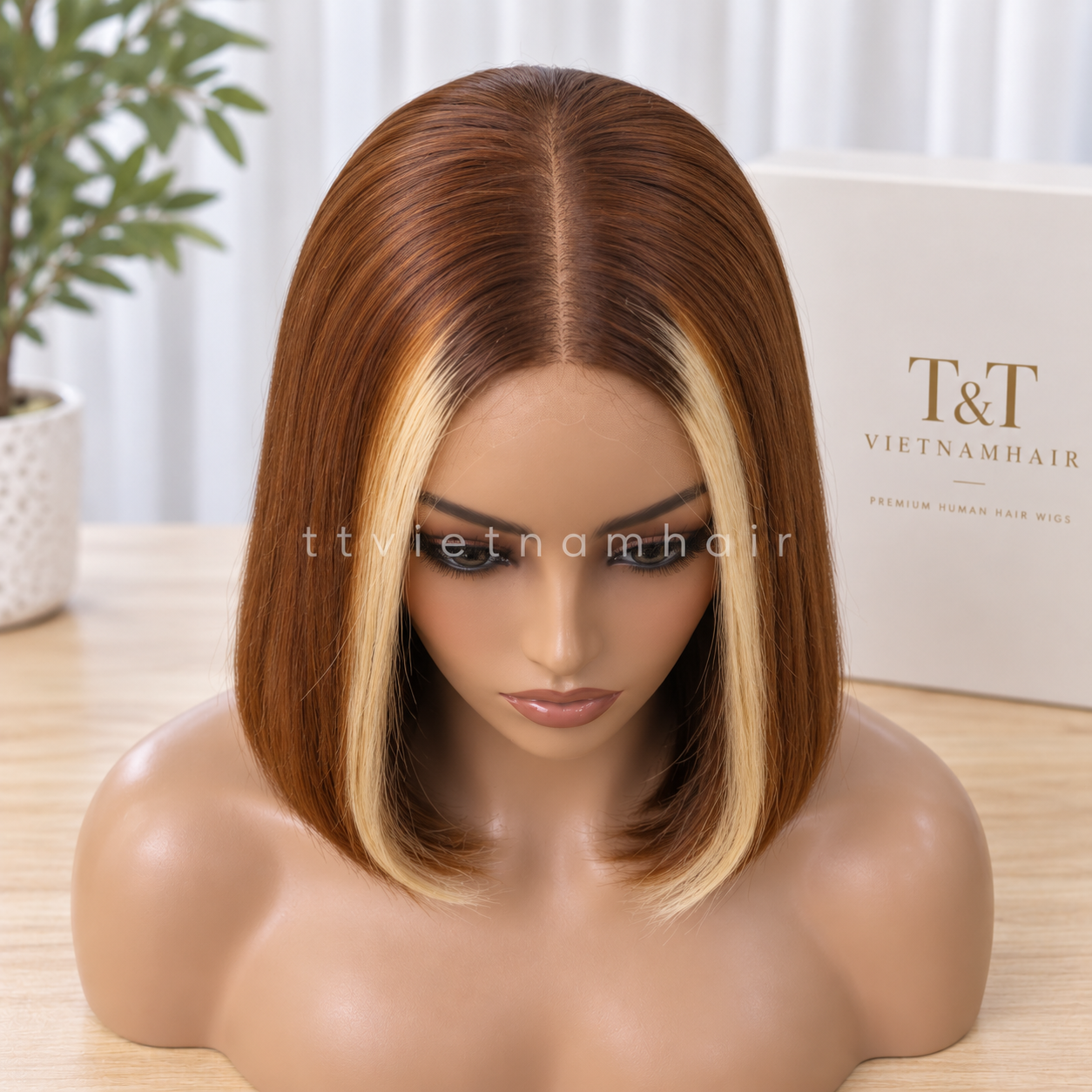 2x6 Brown & Blonde Money Piece Closure Wig – Bone Straight SDD