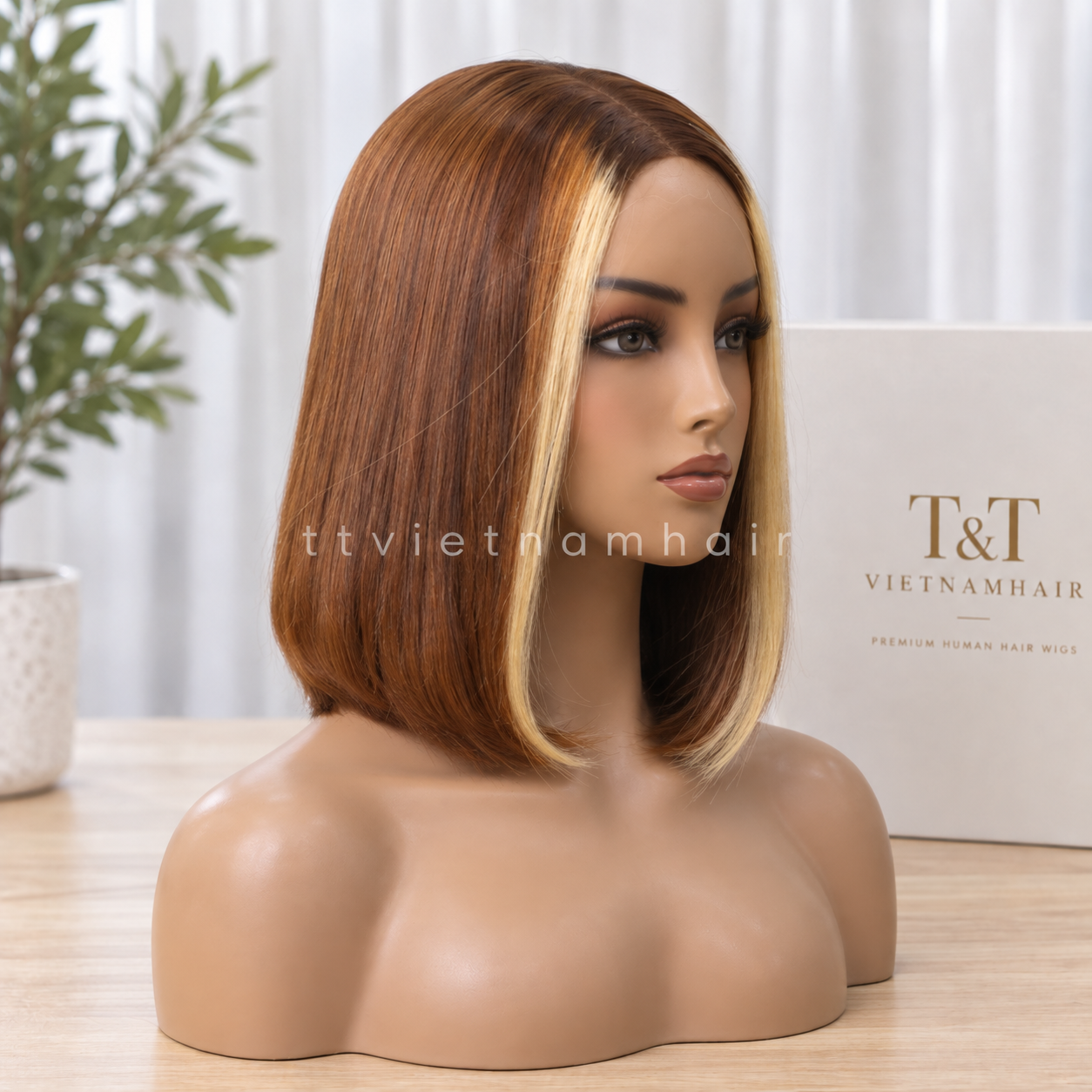 2x6 Brown & Blonde Money Piece Closure Wig – Bone Straight SDD