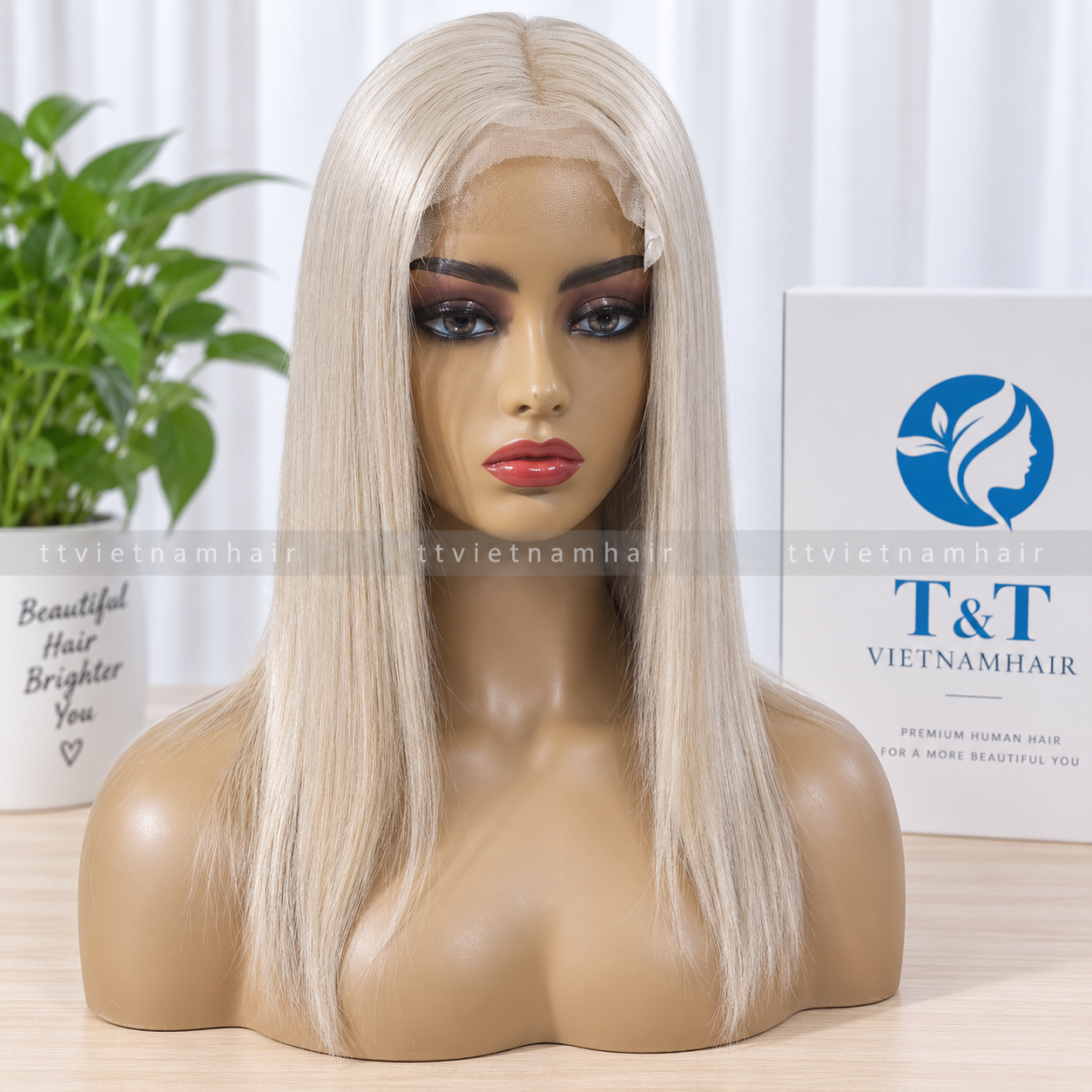 Platinum Blonde Lace Wig – Bone Straight Raw Single Donor SDD