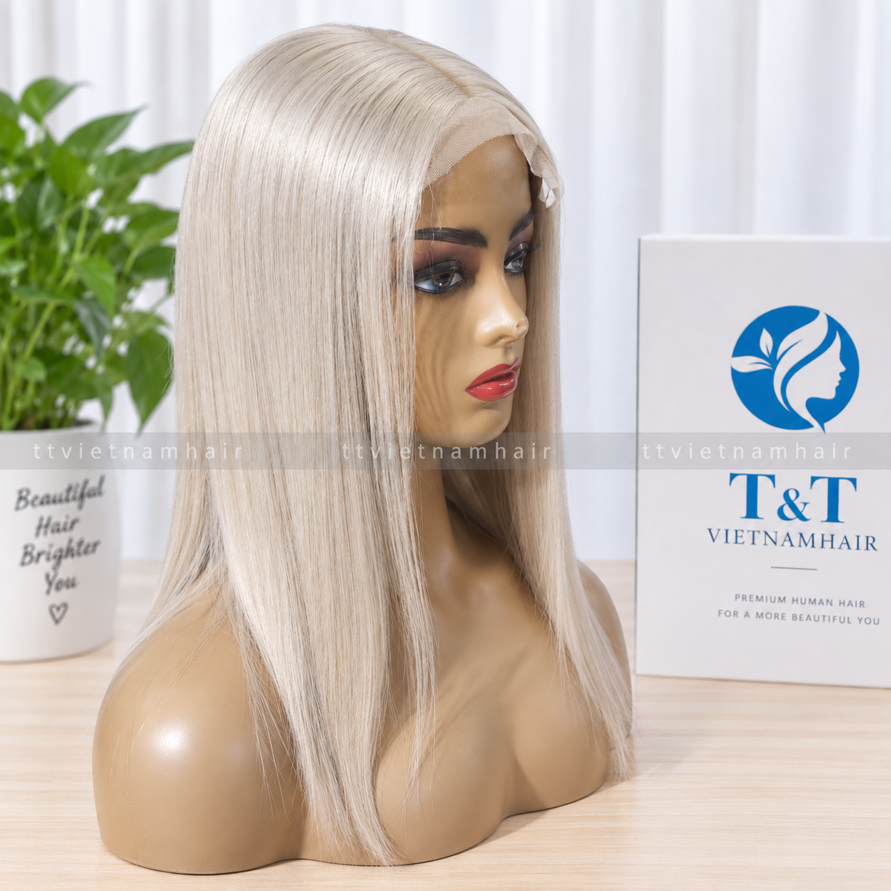 Platinum Blonde Lace Wig – Bone Straight Raw Single Donor SDD