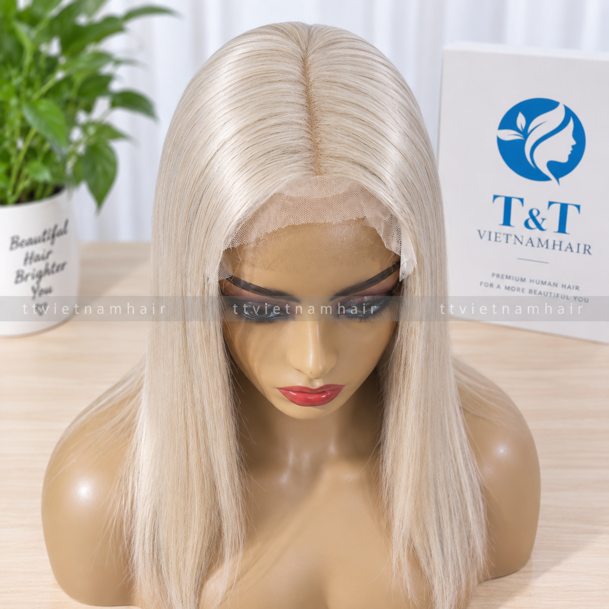 Platinum Blonde Lace Wig – Bone Straight Raw Single Donor SDD