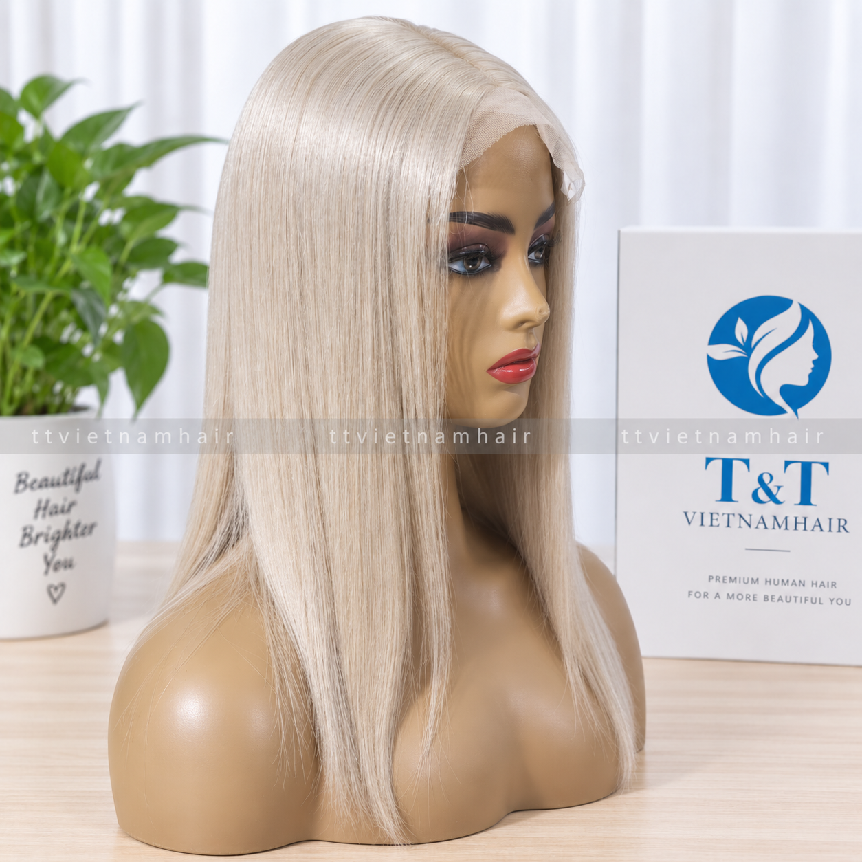 Platinum Blonde Lace Wig – Bone Straight Raw Single Donor SDD by T&T VIETNAMHAIR