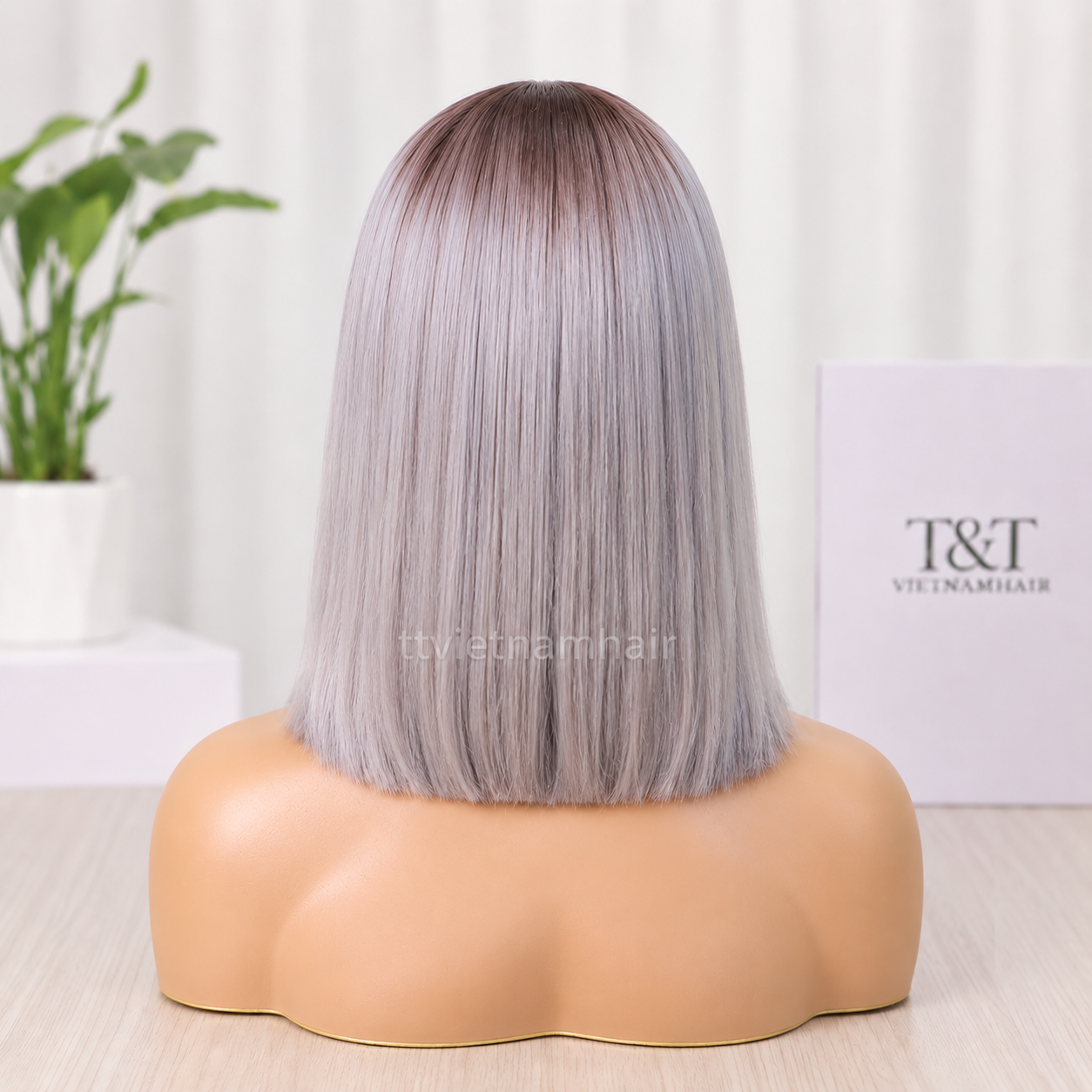 2×6 Ombre Smoky Grey Closure Wig – Bone Straight
