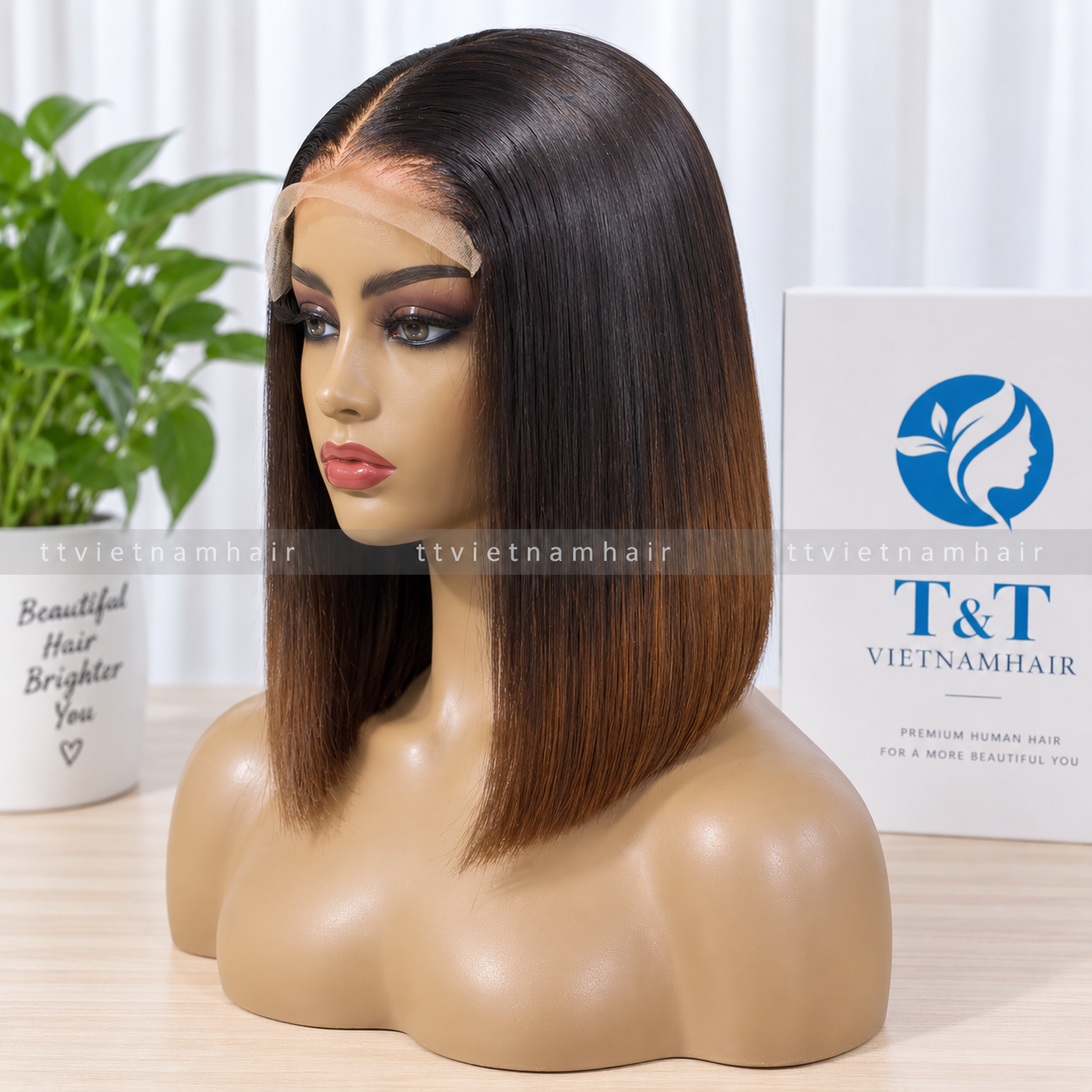 5x5 Ombre Brown Bone Straight Closure Wig – Virgin Hair SDD
