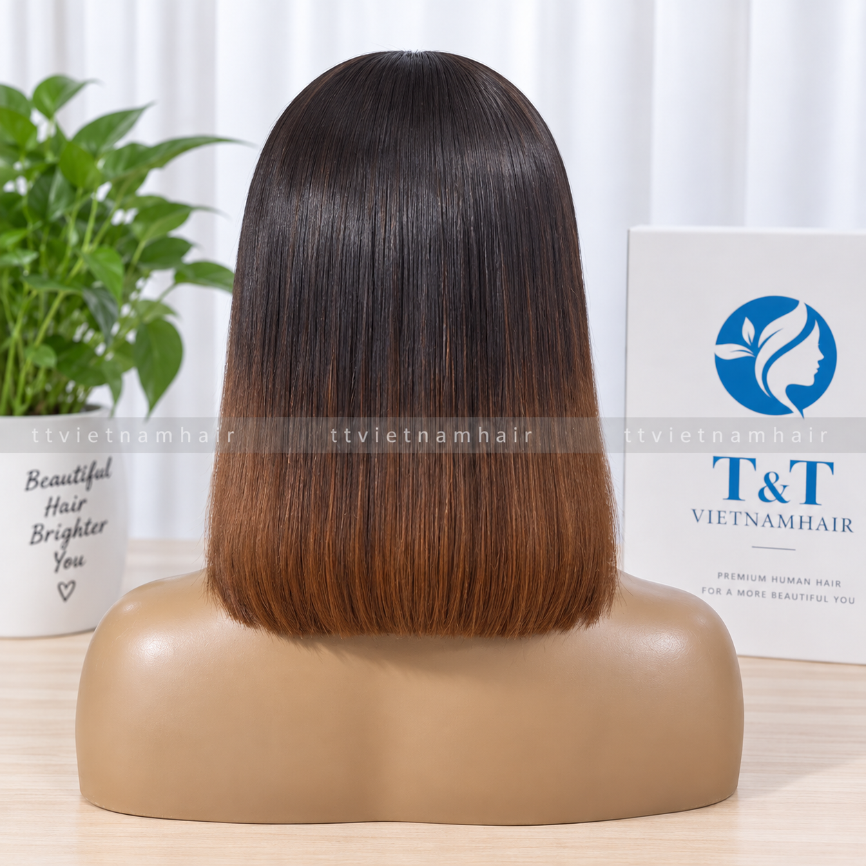 5x5 Ombre Brown Bone Straight Closure Wig – Virgin Hair SDD