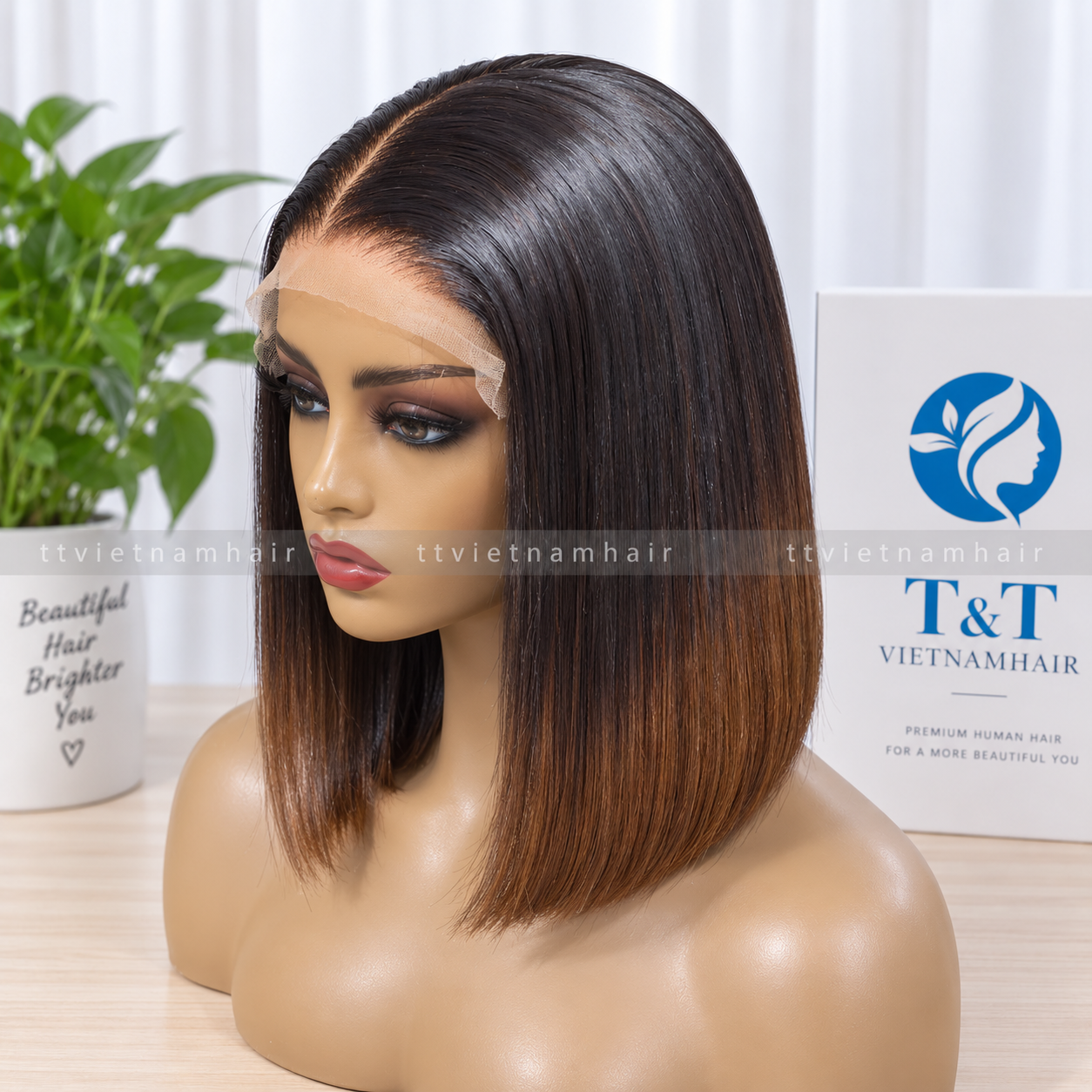 5x5 Ombre Brown Bone Straight Closure Wig – Virgin Hair SDD