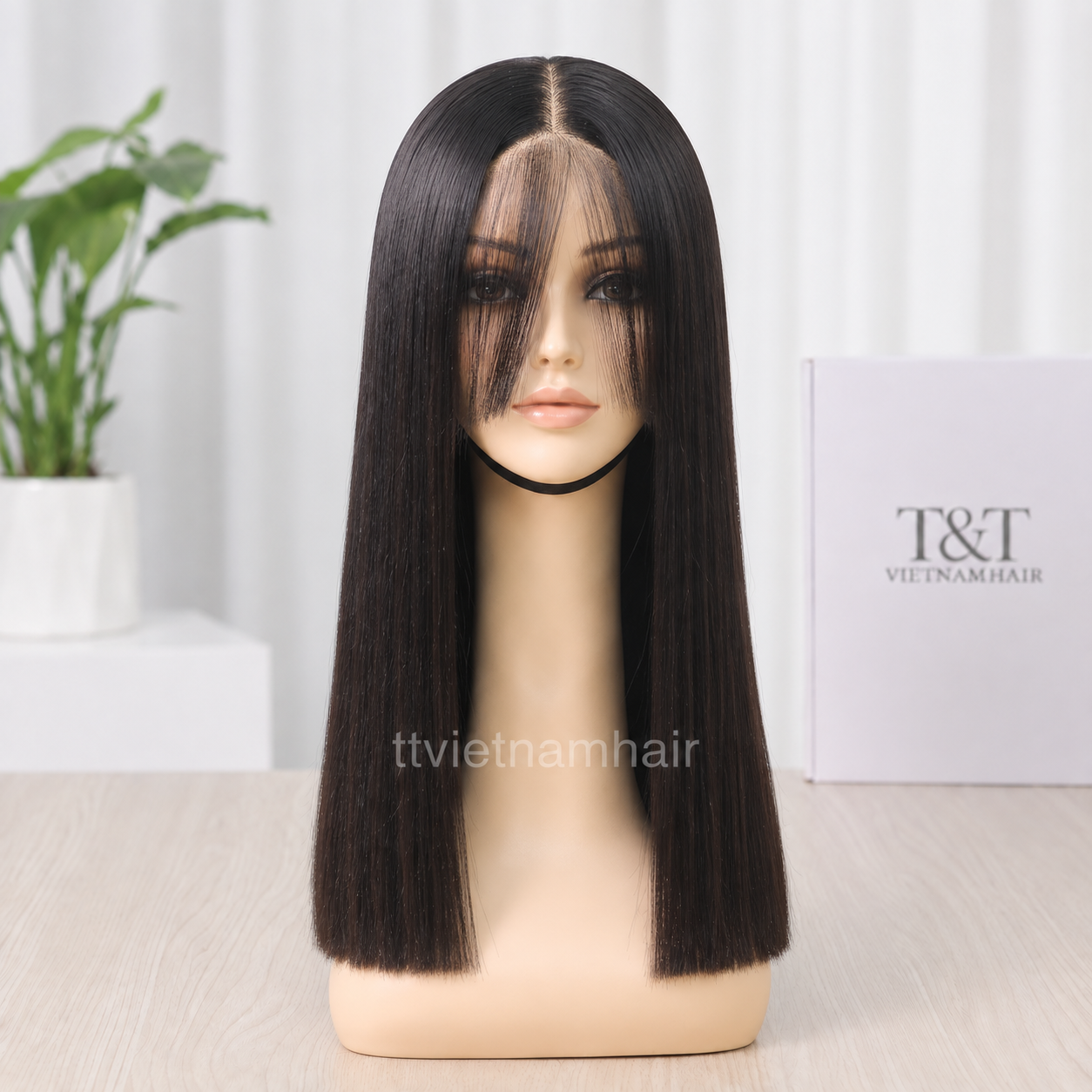 5×5 Natural Black Closure Wig with Wispy Bangs | Virgin Hair SDD