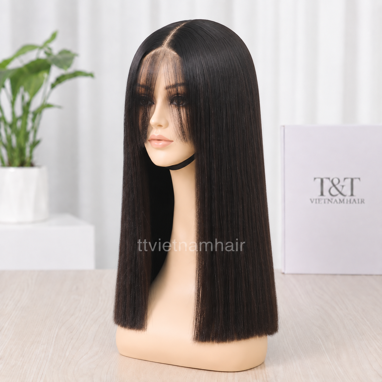 5×5 Natural Black Closure Wig with Wispy Bangs | Virgin Hair SDD
