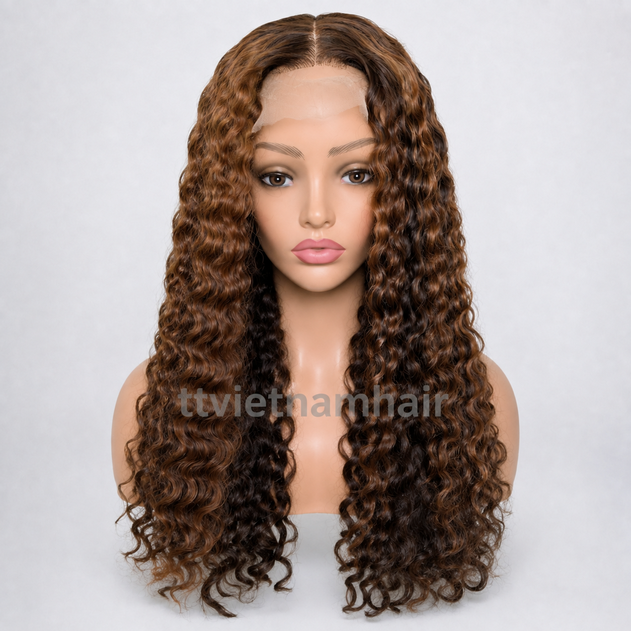 5×5 Piano Brown Eurasian Curly Closure Wig