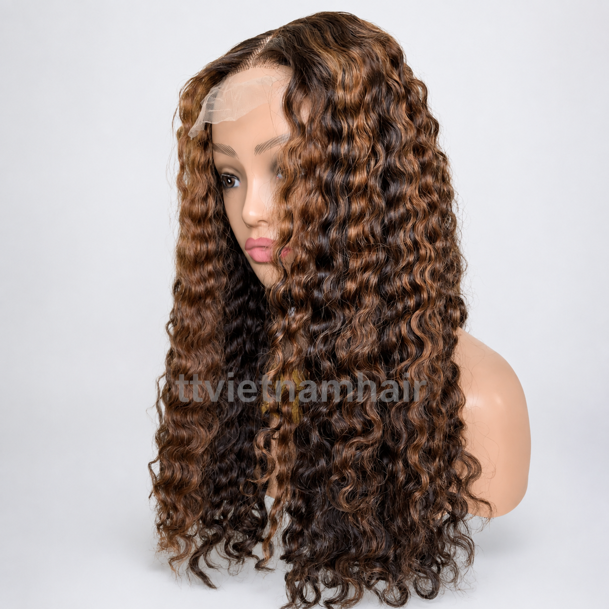 5×5 Piano Brown Eurasian Curly Closure Wig — real T&T VIETNAMHAIR product
