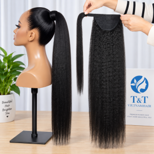 Natural Black Kinky Straight Wrap-Around Ponytail – Virgin Hair SDD