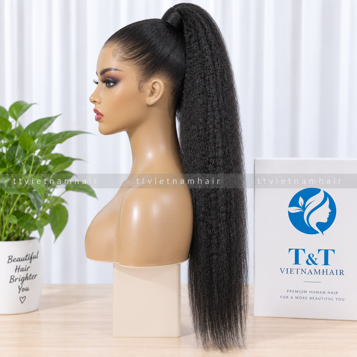 Natural Black Kinky Straight Wrap-Around Ponytail – Virgin Hair SDD