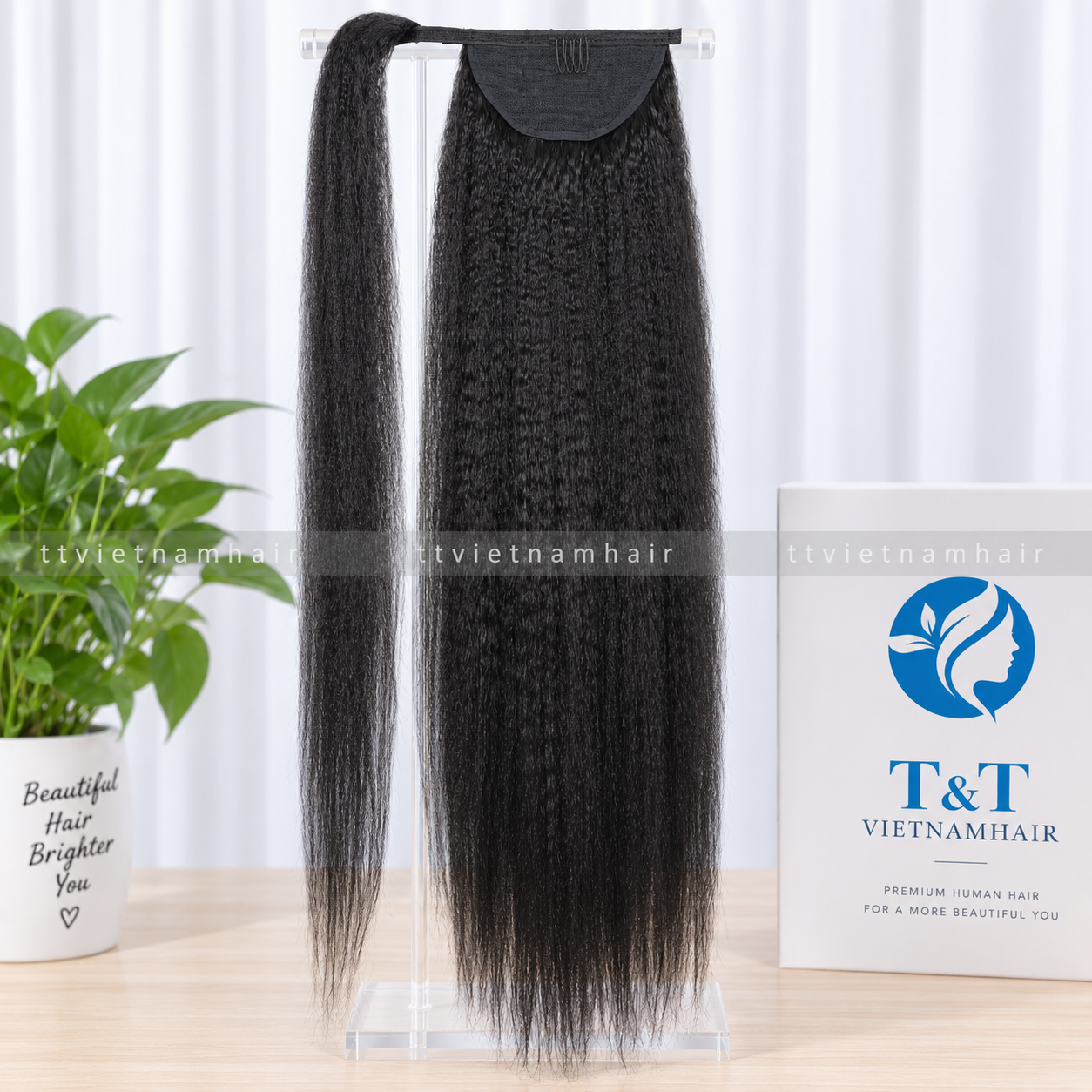 Natural Black Kinky Straight Wrap-Around Ponytail – Virgin Hair SDD
